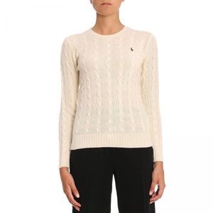 Cable-Knit Cotton Sweater ( beige, blue)
